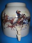 -up Cowboy Western Water Dispenser Crock Porcelain Ceramic