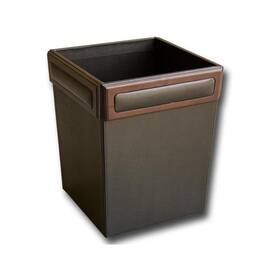 Dacasso A8403 Wood And Leather Square Waste Basket