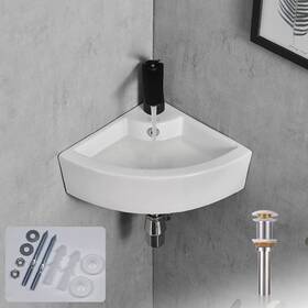 Davivy Ds-0944 18 Inch X 13 Corner Bathroom Sink With Pop Up Drain And Installation Kit