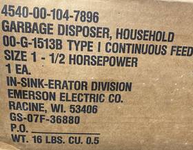 4540-00-104-7896 Emerson Garbage Disposal 1/2 Hp Size 1 Electric 00-g-1513b Nsn