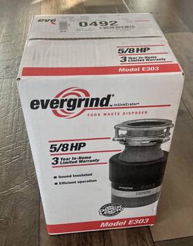 Evergrind 050375002581 Garbage Disposer Disposal Insinkerator Food Waste 5/8hp E303