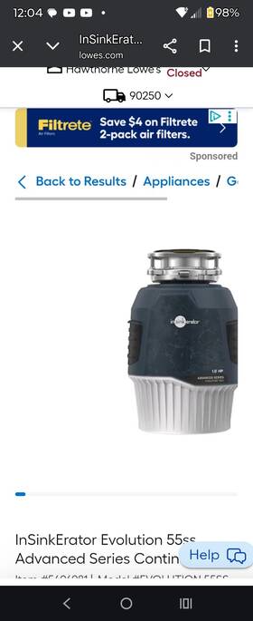 Ss55 Evolution Nsinkerator 55ss Advanced Series Continuous Feed 1-hp Septic Safe