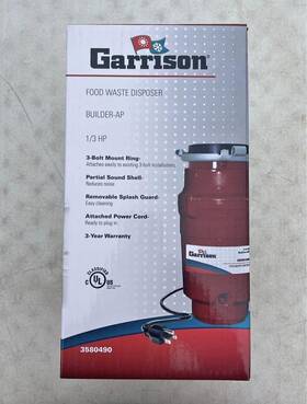 Garrison 3580490 1/3 Hp Food Waste Disposer With Power Cord And Removable Splash Guard