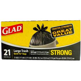 Glad 012587700549 Strong Quick-tie Large Trash Bags - 30 Gallon 21 Count