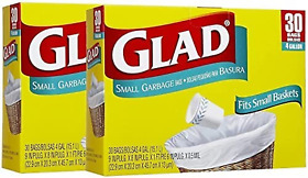 10012587001506b2 Glad Small Garbage Bags Fits Baskets White 30 Count 4 Gallons 2 Pack