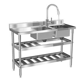 Innamall Gykxykz6wdl-qxf Stainless Steel Utility Sink 47.3in Double Bowl Freestanding Commercial Rest