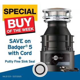 Insinkerator 445017893802 Badger 5 1/2 Hp Continuous Feed Kitchen Garbage Disposal With Power Cord And Putt