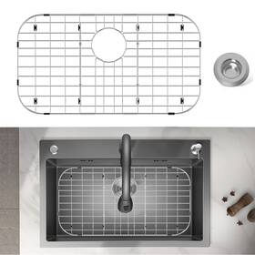 Locvcda 774388179664 Stainless Steel Sink Protector 26 Inch X14 With Rear Drain Metal Rack For B