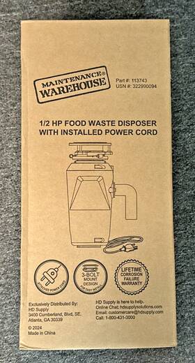 113743 Maintenance Warehouse 1/2 Hp Food Waste Disposal With Installed Power Cord