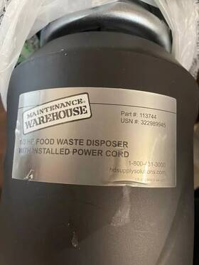 Us-mw3-44 Maintenance Warehouse 113744 Garbage Disposal 1/3 Hp With Installed Power Cord