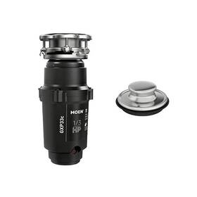 Moen 026508284612 Lite Series 1/3 Hp Continuous Feed Garbage Disposal Including Drain Stopper