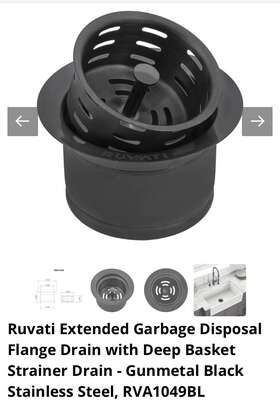 Rva1049bl Ruvati Extended Disposal Flange Black Stainless Steel