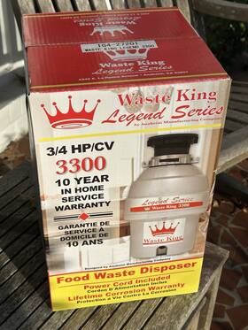 Waste King 1g4-27201 New In Box Legend 3300 3/4hp/cv Garbage Disposal Save