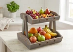 2-TIER Wooden Fruit Basket Stand Acacia Kitchen Counter Storage Rustic Grey. Fixed Price $42.99.