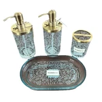 New Morris & Co 4 X Glass Antique Brass Heavy Soap Dispenser Sweet Briar Vanity. Fixed Price $104.00.