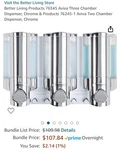 Better Living Products 76345 Aviva Three Chamber Dispenser, Chrome New. Fixed Price $78.99.