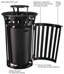Outdoor Slatted Steel Trash Can W/access & Rain Bonnet LID,36 Gal,black. Fixed Price $2196.30.