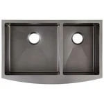 Signature Hardware 36" Atlas 60/40 Two Bowl Sink, Curved Apron, Gunmetal Black. Fixed Price $685.85.
