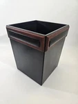 Dacasso A8403 Walnut Wood Black Leather Square Waste Basket 14QT Garbage Can Euc. Fixed Price $45.00.