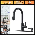 Black Kitchen Faucet With Soap Dispenser, Pull Down Sprayer, High Arc 3 Modes St. Fixed Price $76.99.