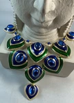Iman Global Chic Goldtone Oval Stone Enamel Necklace Blue Multi 17-1/2". Fixed Price $88.89.