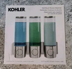 Kohler Triple Wall Mounted Soap Dispenser Silver Shampoo Conditioner Nib 1644988. Fixed Price $57.75.