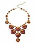 Iman Global Chic Goldtone Oval Stone Enamel Necklace Red Multi 17-1/2". Fixed Price $88.89.