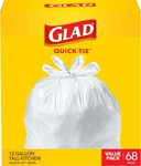 Glad Tall Kitchen Trash 13 Gallon, Garbage Bags, Quick-tie, 68 Count. Fixed Price $23.74.