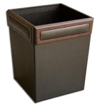 Dacasso Walnut And Leather Waste Basket. Fixed Price $258.29.
