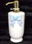 Blue Coquette Bow White Soap Lotion Dispenser 8" Gold Trim Bath Ceramic Glam. Fixed Price $28.67.