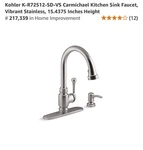 Kohler K-R72512-SD-VS Carmichael Kitchen Sink Faucet, Vibrant Stainless. Fixed Price $145.00.