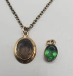 Vtg Estate Pendants: Smokey Quartz Tested Gemstone W/chain, Small Green Glass. Fixed Price $20.00.