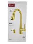Pfister Barulli Pull Down Sprayer Kitchen Faucet, Soap Dispenser, Brushed Gold. Fixed Price $76.96.
