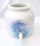 Porcelain Ceramic Water Dispenser Crock Dolphins Swimming 2.5 Gal. Fixed Price $54.50.