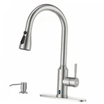 Touchless Kitchen Sink Faucet With Soap Dispenser And Pull Down GOOSENECK-2776. Fixed Price $103.34.