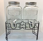 Yorkshire Glassware Double Gallon Dispensers With Black Metal Stand. Fixed Price $21.00.