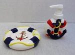 Lamont Bath Set Soap Dish And Dispenser Regatta Anchor Lifebuoy. Fixed Price $19.99.