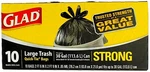 Glad Strong Quick Tie Trash Bags, Large, 10 Count. Fixed Price $11.99.