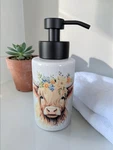 Floral Highland Cow Foaming Soap Dispenser With Pump. Fixed Price $14.99.