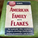 Vintage Kirk American Family White Flakes Laundry Soap Box Suds Unopened Pg. Fixed Price $67.00.