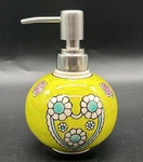 Retro Floral Ceramic Soap Dispenser Lime Green Globe Bath Decor. Fixed Price $22.50.