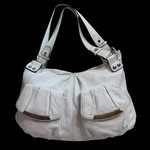 Vtg Makowsky White Leather Large Hand Bag Dual Strap Shoulder Hobo Boho Purse. Fixed Price $79.99.