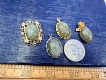 4 Vintage Gemstone Oval Pendants Gray Labradorite Gold Silver Estate Lot. Fixed Price $24.00.