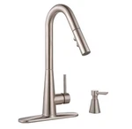 Premier Single Handle Pull Down Kitchen Sink Faucet With Soap Dispenser, New. Fixed Price $129.99.