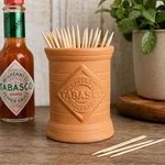 Vintage Tabasco Ceramic Toothpick Holder Terracotta Mini Crock Bottle Stand 3". Fixed Price $21.99.