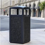 15-GAL Metal Outdoor Commercial Trash Can Bin Locking Lid, Stone Panels, Black. Fixed Price $89.00.