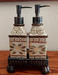 Temp-tations World Soap And Lotion Dispensers With Holder In Brown. Fixed Price $18.00.