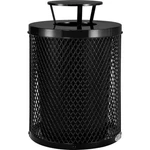 Outdoor Diamond Steel Trash Can With Rain Bonnet Lid, 36 Gallon, Black. Fixed Price $1782.30.