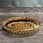Vintage Handcrafted Amber Mosaic Tile Oval Soap Dish With Beaded Gemstone Studde. Fixed Price $14.40.