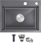 Ougoo 20" X 16" Drop Tight Radius Black Stainless Steel Topmount Kitchen Sink. Fixed Price $143.99.